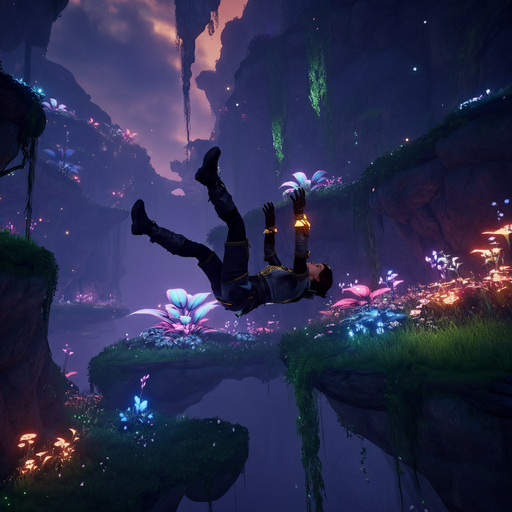 Falling into Fantasy: A Dreamy Descent Through Glowing Skies