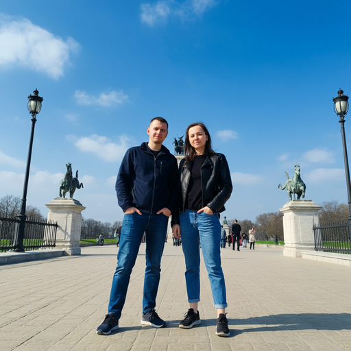 Smiling Couple Poses in Front of Majestic Monument