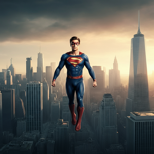 Superman Soars Above the City at Sunset