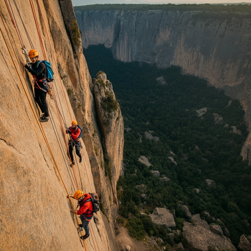 Scaling the Heights: Rock Climbers Defy Gravity on a Majestic Cliff