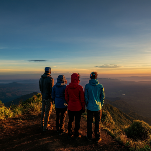 Silhouettes of Awe: Witnessing Sunrise on a Mountaintop