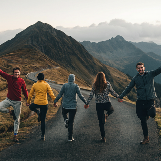 Friends Strike a Pose Against a Majestic Mountain Backdrop