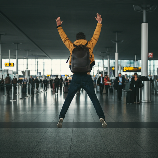 Taking Off in Style: Man’s Joyful Leap at the Airport