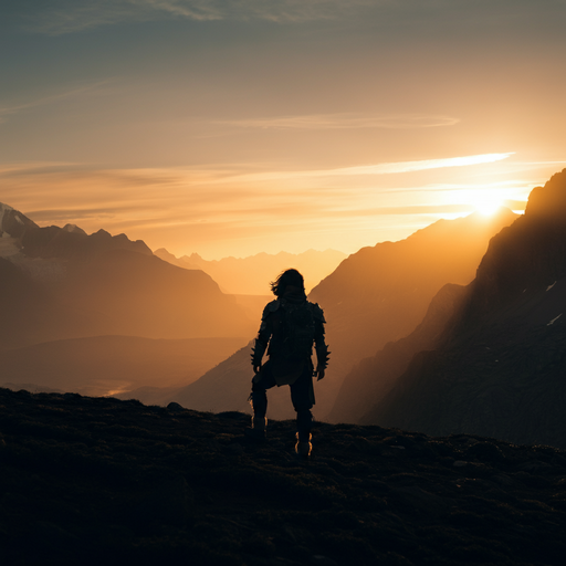 Silhouetted Against Hope: A Dramatic Sunset Over Mountains