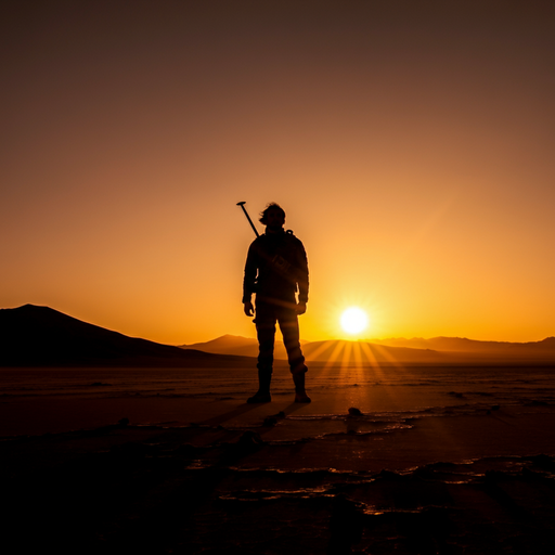 Silhouetted Against the Setting Sun: A Lone Figure in the Desert