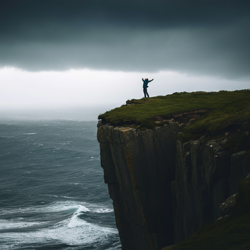 A Solitary Figure Contemplates the Stormy Sea