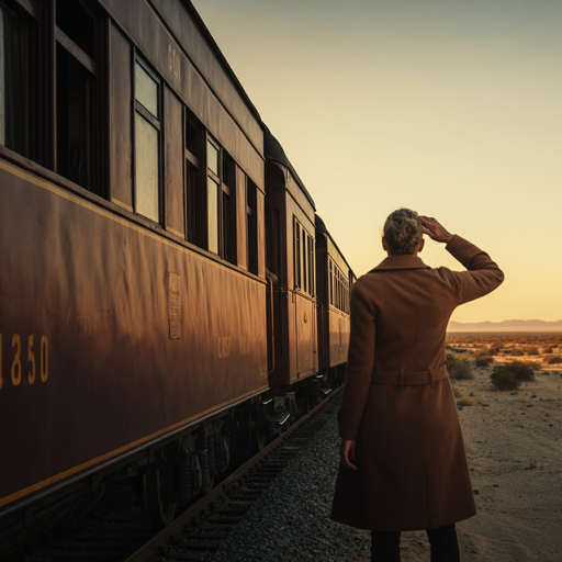 Silhouettes of Solitude: A Woman and a Train at Sunset