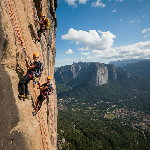 Adrenaline Rush: Rock Climbers Defy Gravity Against a Breathtaking Backdrop