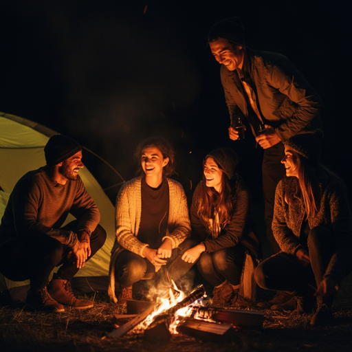 Campfire Connection: Friends Gather Under the Stars