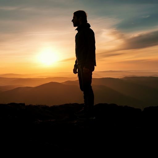 Silhouetted Serenity: A Man Contemplates the Sunset