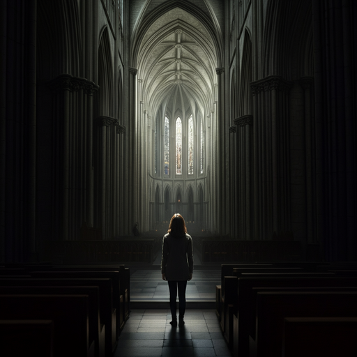 Solitude in the Cathedral: A Dramatic Play of Light and Shadow