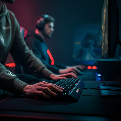 The Clicks of Competition: A Gamer’s Focus Under Red and Blue Light