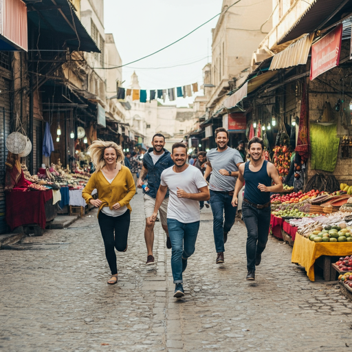 Friends on the Run: Capturing the Joy of a Moroccan Market