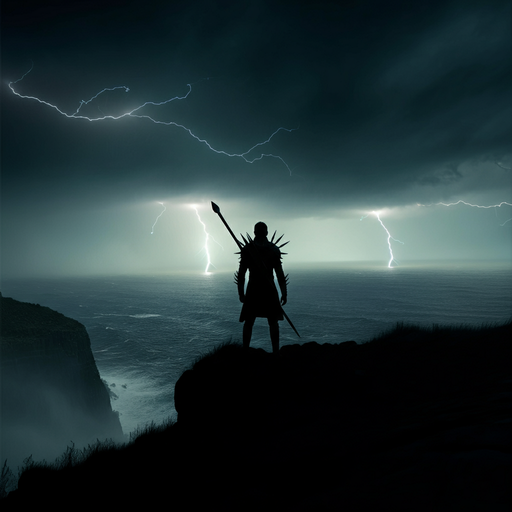 Silhouetted Warrior: A Stormy Tale of Power and Isolation