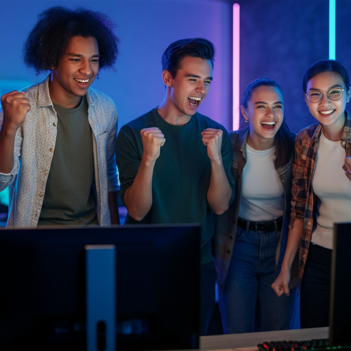 Victory Dance! Friends Celebrate Triumph with Joyful Fist Pumps