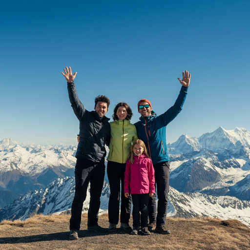 Family Reaches Mountaintop, Smiles Radiate Joy and Adventure