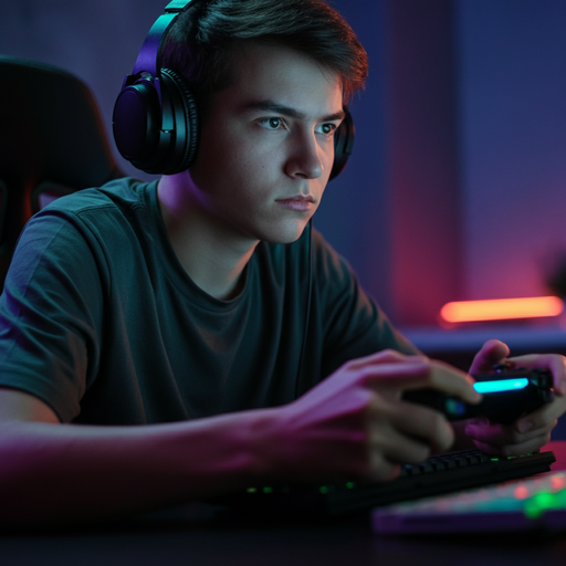 Lost in the Neon Glow: A Gamer’s Intense Focus