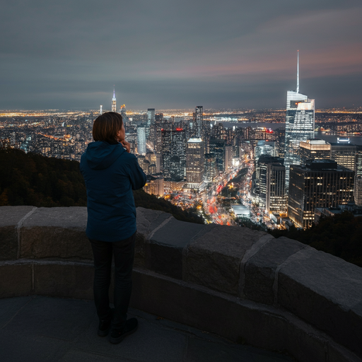 A Solitary Figure Contemplates the Urban Night