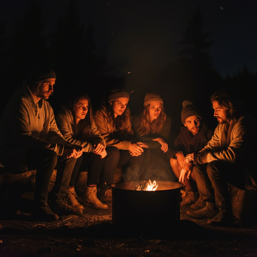 Campfire Glow: Friends Gather for a Cozy Night in the Woods