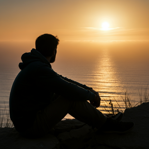 Silhouetted Serenity: A Man Contemplates the Sunset