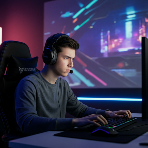 Lost in the Game: A Gamer’s Focus Under Neon Lights