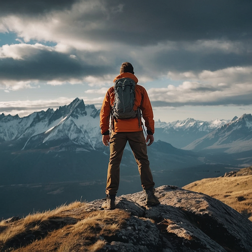 Contemplating the Peaks: A Hiker Finds Serenity Amidst Dramatic Clouds