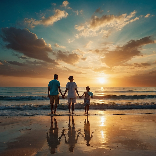 Silhouettes of Hope: A Family’s Sunset Stroll