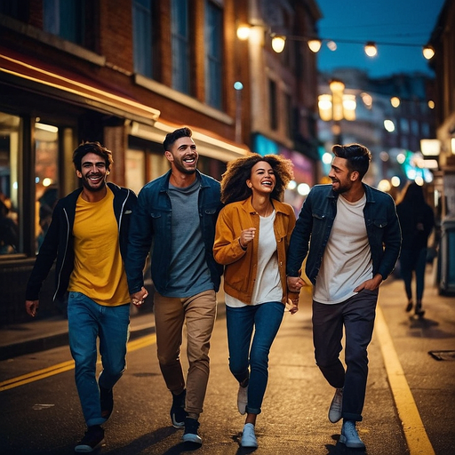 Nighttime Laughter: Friends Share a Moment of Joy