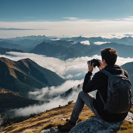 Contemplating the Vastness: A Hiker Finds Tranquility Amidst Majestic Peaks