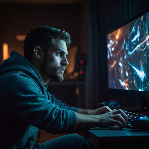 Lost in the Digital Realm: A Gamer’s Intense Focus