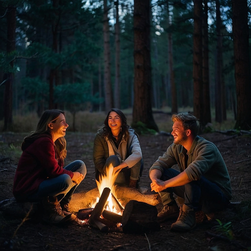 Campfire Laughter: Friends Gather Under the Stars