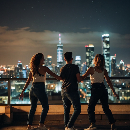 Silhouettes of Friendship Against the City Lights