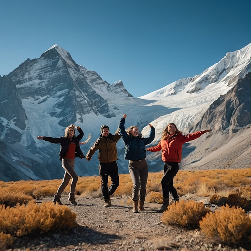 Leap of Joy Against a Snowy Mountain