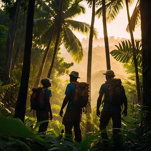 Silhouettes of Adventure: Three Figures Against the Setting Sun