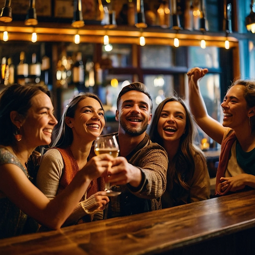 Friends Toast to Good Times at Lively Bar