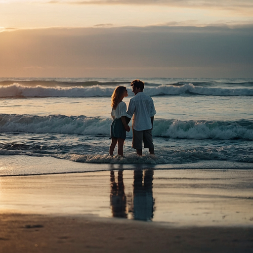 Sunset Romance: A Couple’s Silhouette Against the Serene Sea