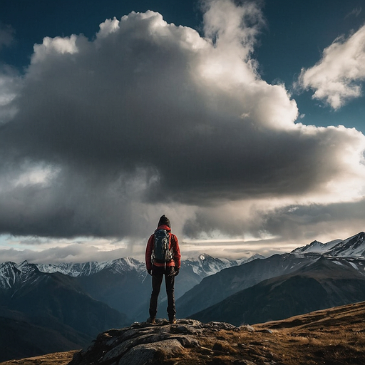 Contemplating the Peaks: A Hiker Finds Solitude Amidst Majestic Mountains