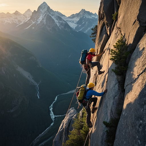 Climbers Conquer the Summit, Bathed in Golden Light