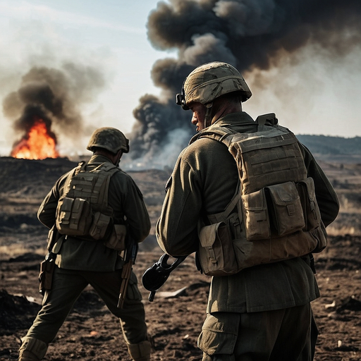 Soldiers Face the Unknown Amidst Smoke and Fire