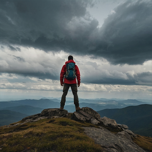 A Lone Hiker Contemplates the Stormy Landscape