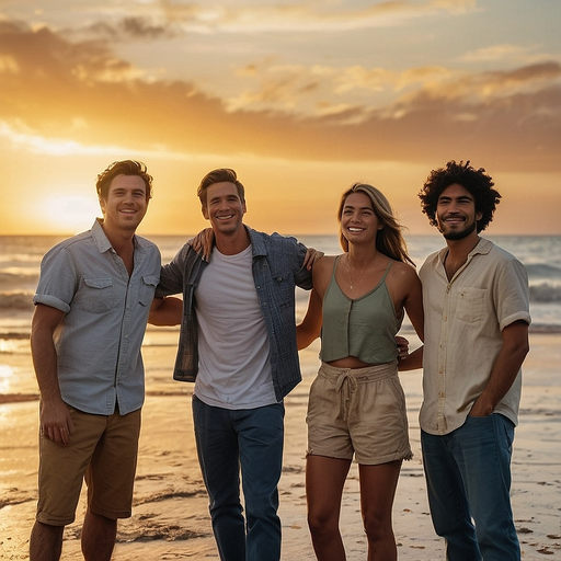 Sunset Smiles: Friends Embrace the Golden Hour