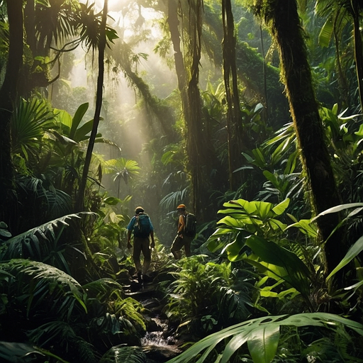 Lost in the Sunbeams: Hikers Explore a Mystical Jungle