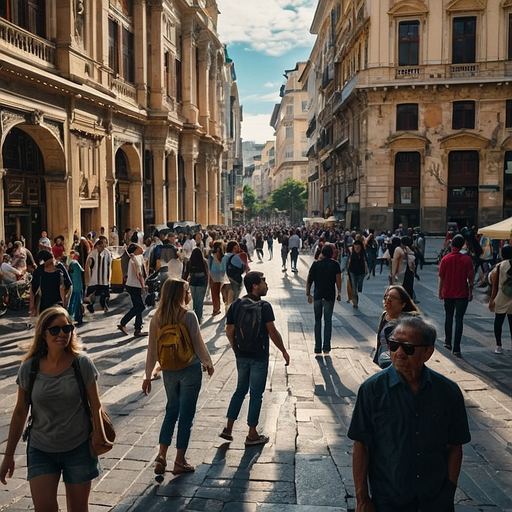 Urban Symphony: A City Street Awash in Light and Shadow