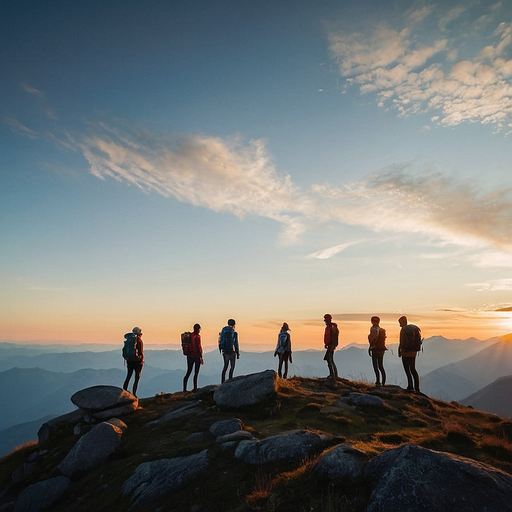 Silhouettes of Adventure: Hikers Embrace the Sunset