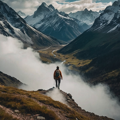 Solitude and Wonder: A Hiker’s View of a Fog-Shrouded Mountain Range