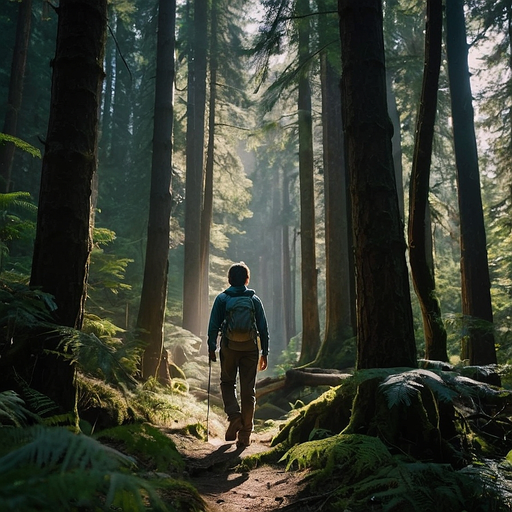 Sun-Dappled Serenity: A Hiker’s Journey Through a Mystical Forest