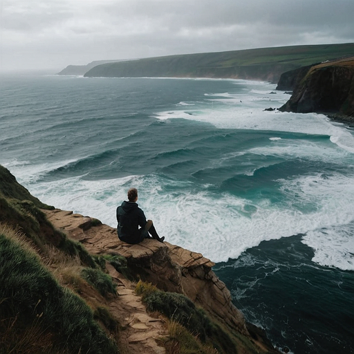 Contemplating the Infinite: A Solitary Figure on a Dramatic Coastline