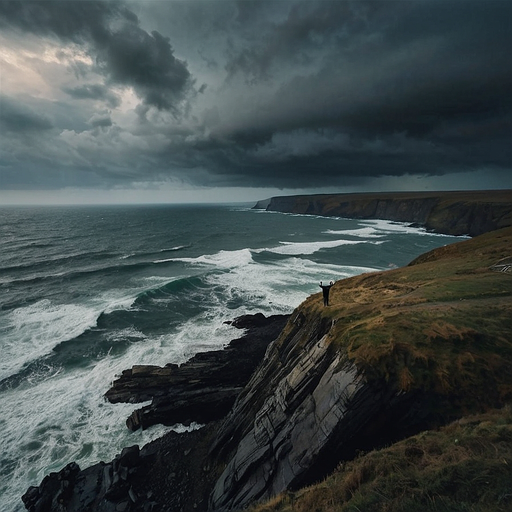 A Solitary Figure Contemplates the Stormy Sea