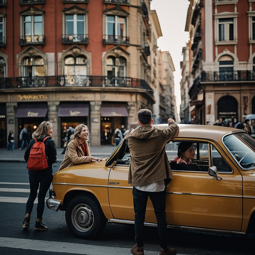 Classic Car, Laughter, and Urban Charm