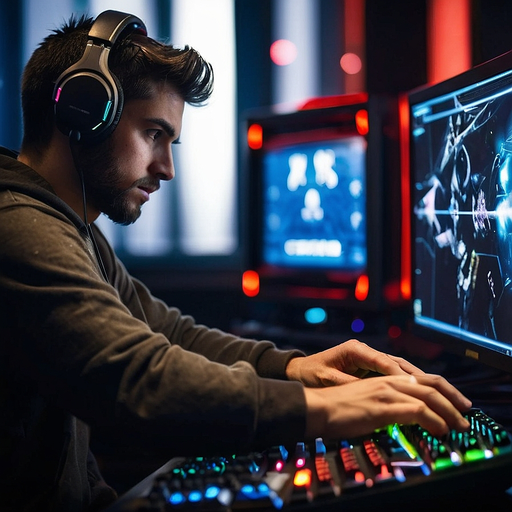 In the Zone: A Gamer’s Intense Focus Under Warm Glow